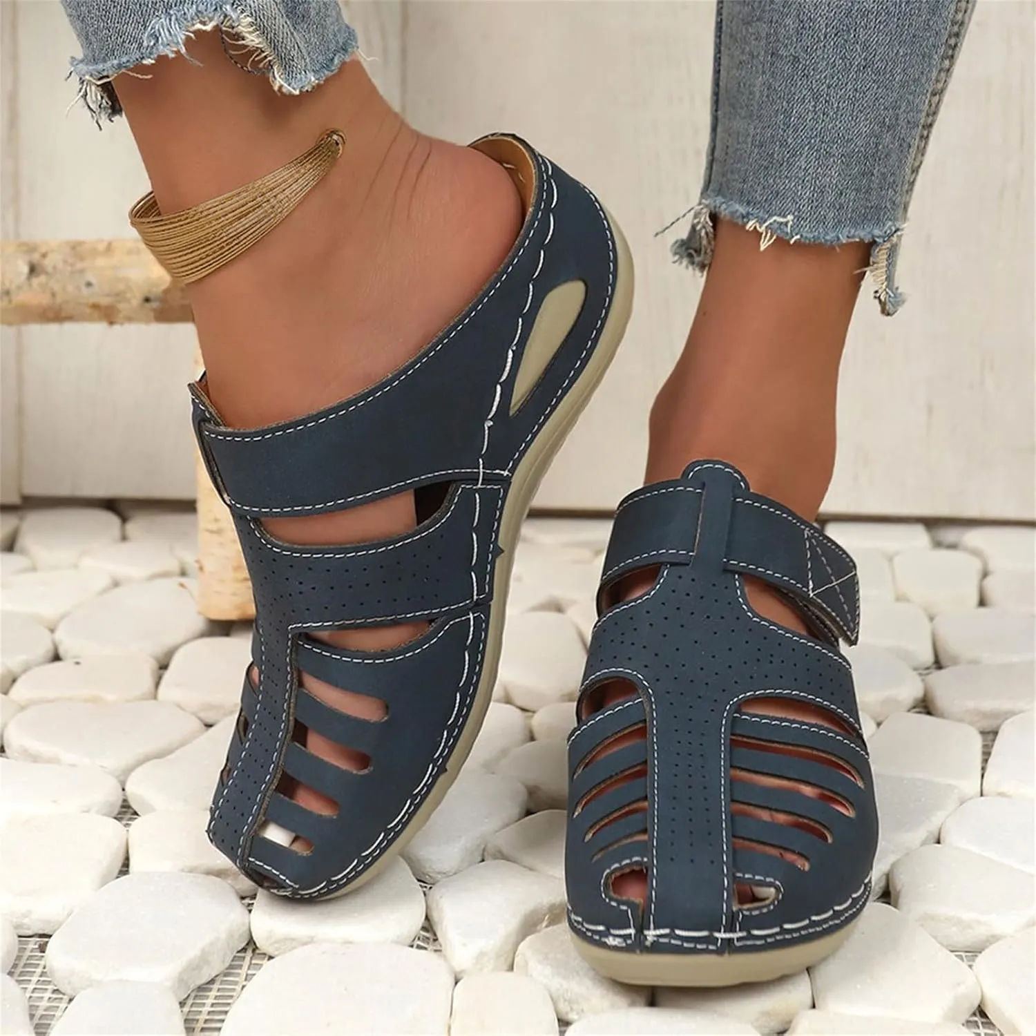 Womens Mules Shoes Dressy Summer Closed Toe Orthopedic Sandals Casual Wedge Slip On Arch Support Sandals