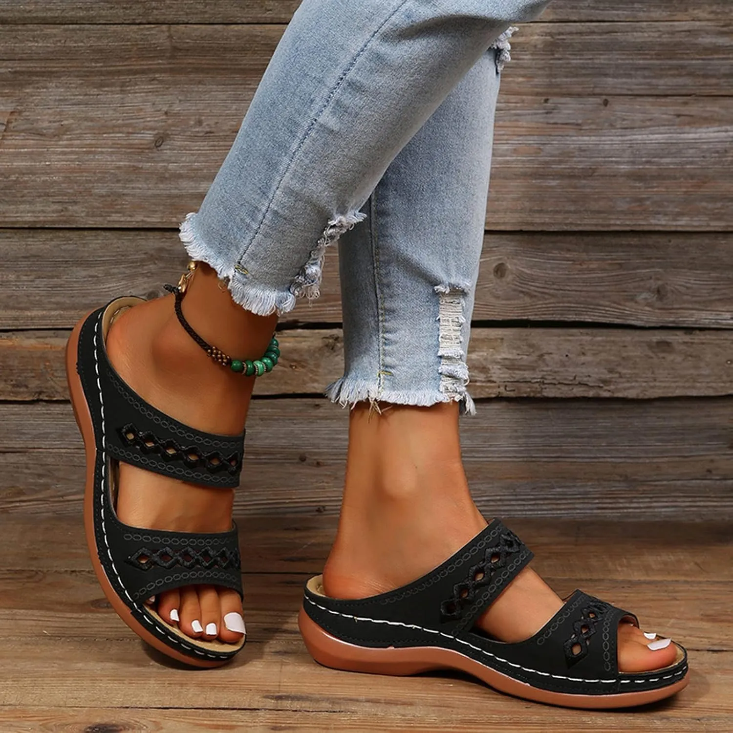 Womens Orthotic Hiking Sandals Arch Support Adjustable Straps Outdoor Walking Shoes Thick Cushion Plantar Fasciitis Relief Summer