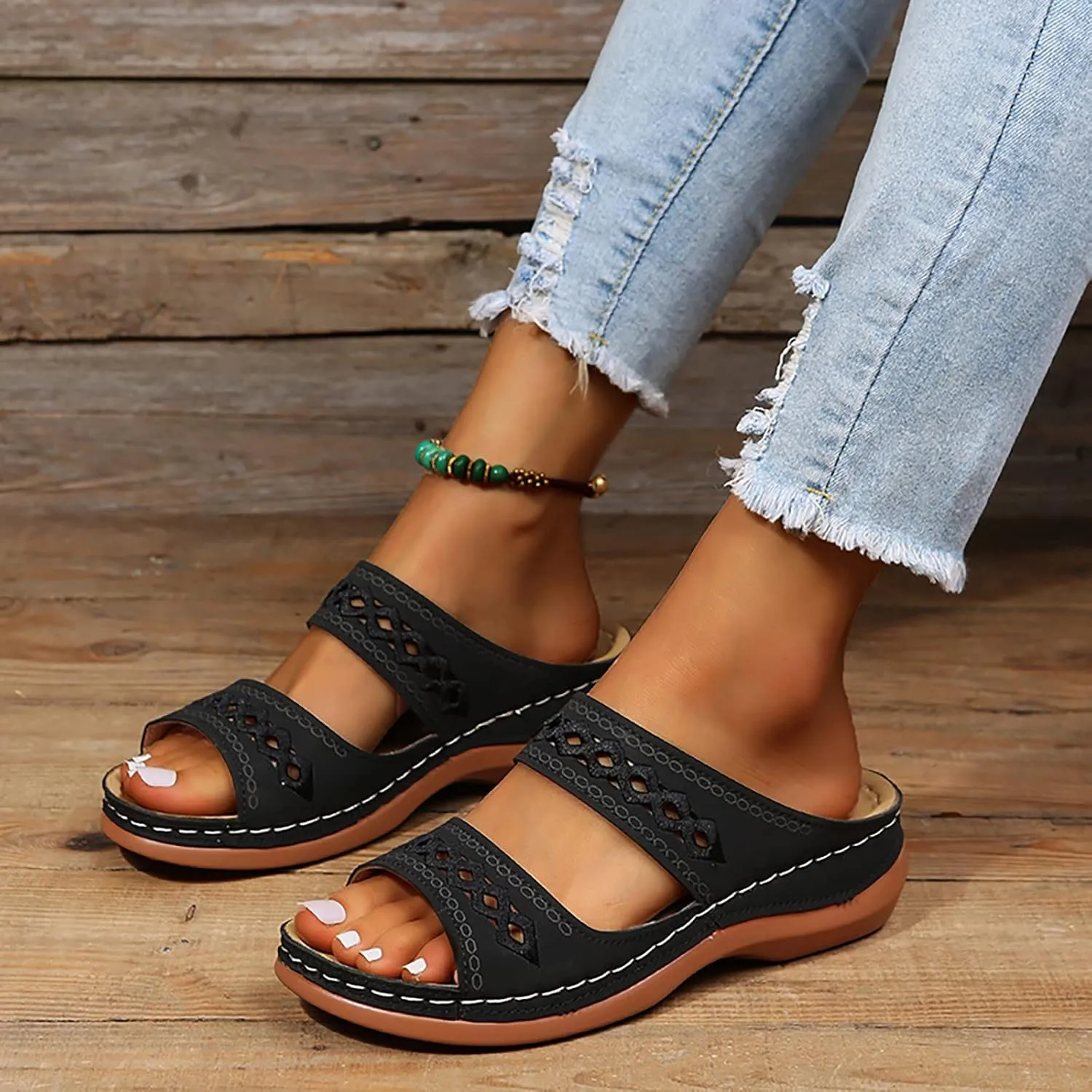 Womens Orthotic Hiking Sandals Arch Support Adjustable Straps Outdoor Walking Shoes Thick Cushion Plantar Fasciitis Relief Summer