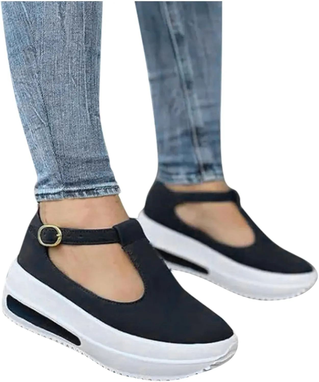 Women's Platform Sandals Casual Slip on Walking Platform Sneakers, Adjustable Walking Arch Support Sandals