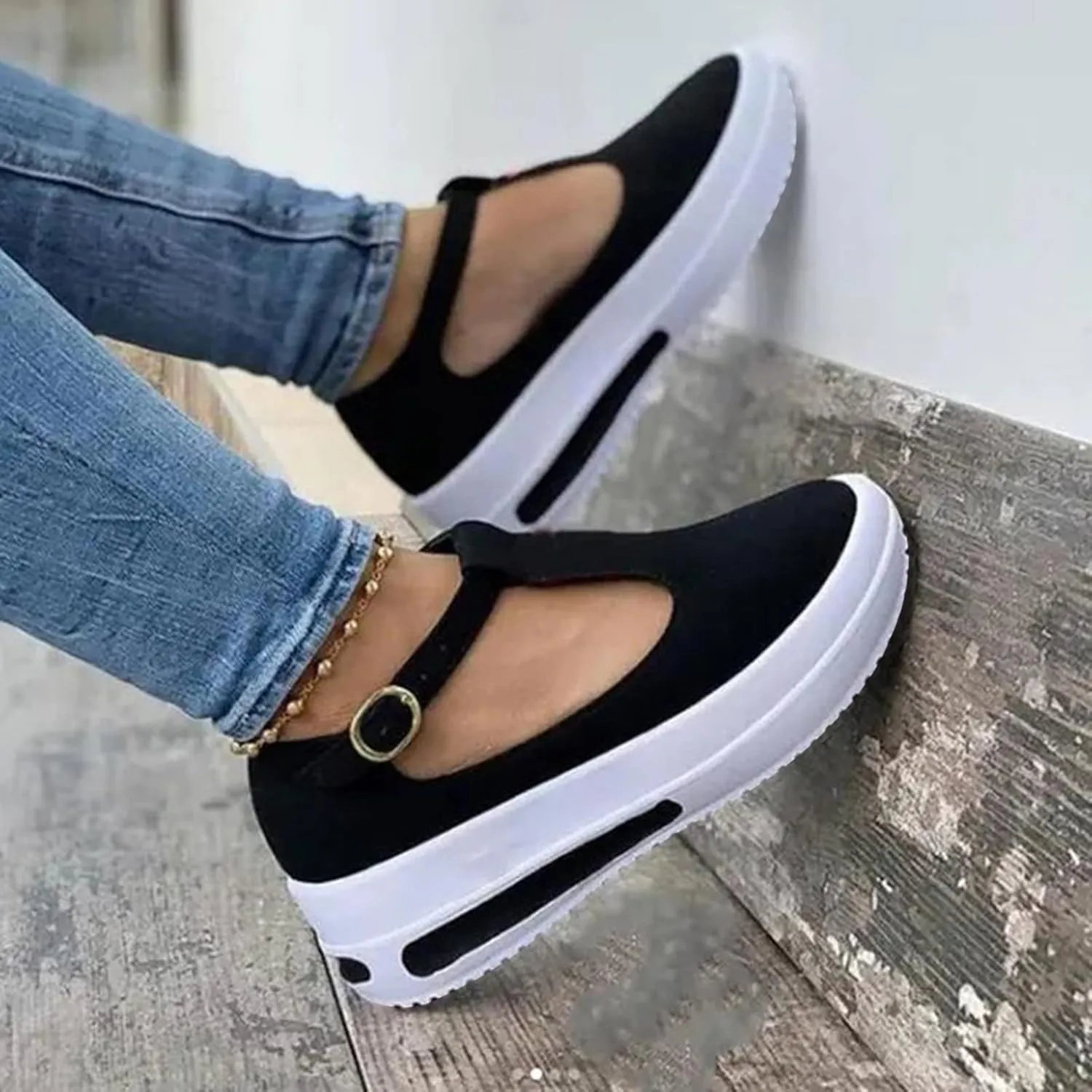 Women's Platform Sandals Casual Slip on Walking Platform Sneakers, Adjustable Walking Arch Support Sandals