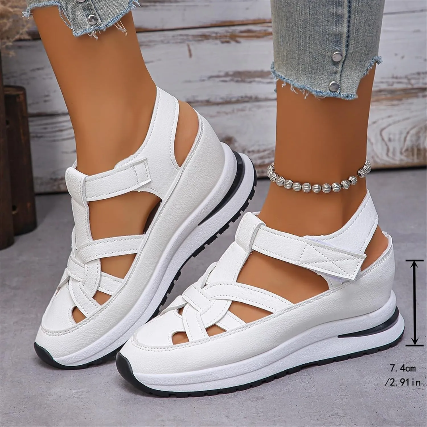 Women's Platform Sandals Hollow Ankle Strap Closed Toe Sandal Summer Dressy Anti Slip Beach Shoes Casual Slip On Walking Sandals Comfortable Travel Outdoor Shoes