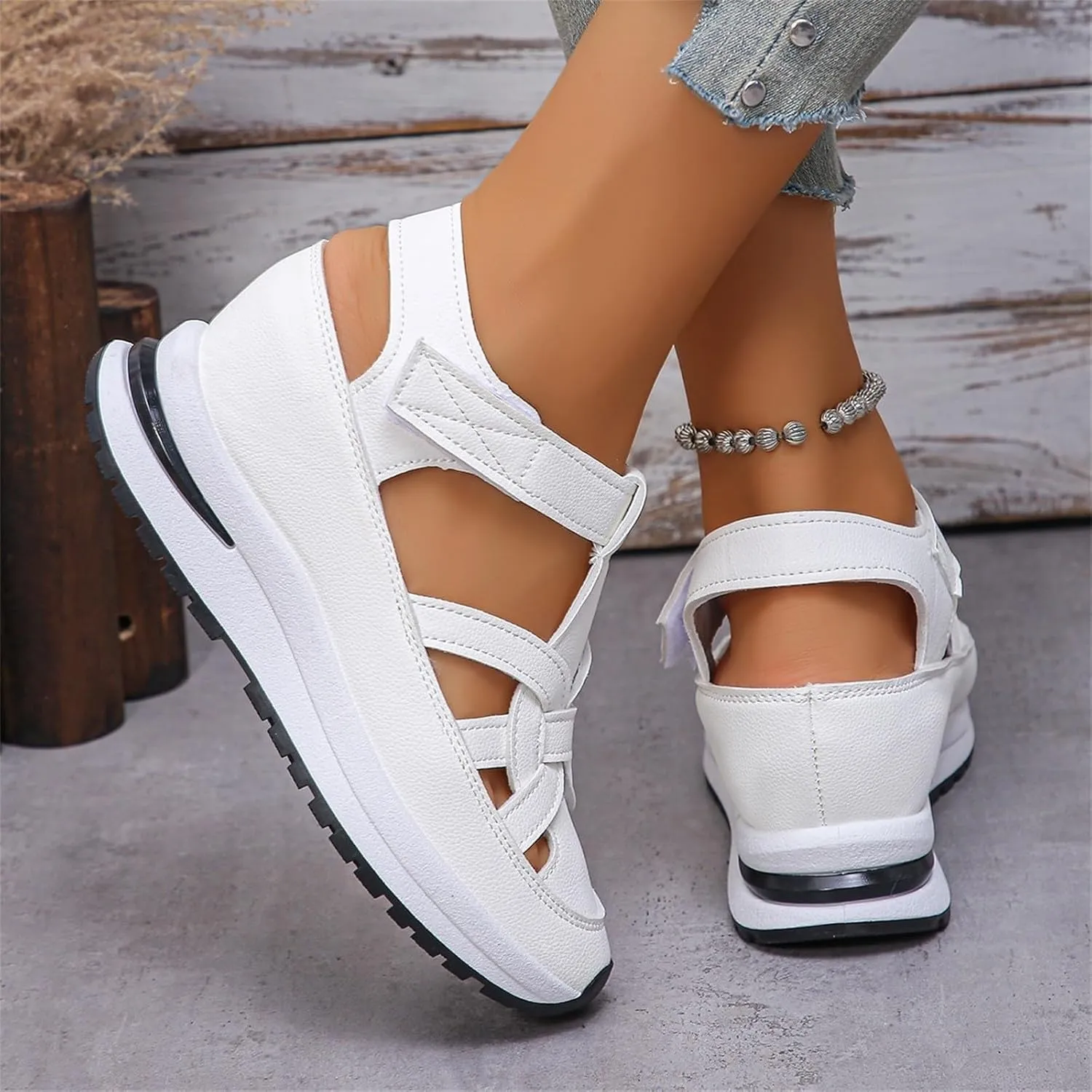 Women's Platform Sandals Hollow Ankle Strap Closed Toe Sandal Summer Dressy Anti Slip Beach Shoes Casual Slip On Walking Sandals Comfortable Travel Outdoor Shoes