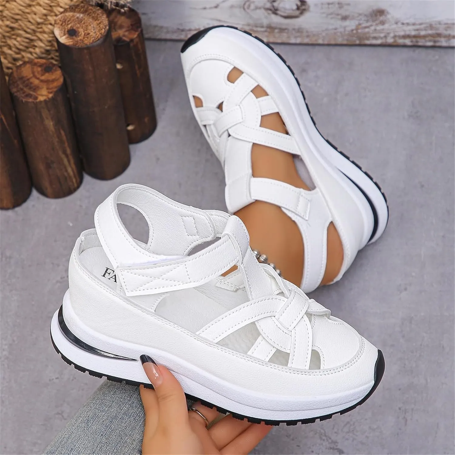 Women's Platform Sandals Hollow Ankle Strap Closed Toe Sandal Summer Dressy Anti Slip Beach Shoes Casual Slip On Walking Sandals Comfortable Travel Outdoor Shoes