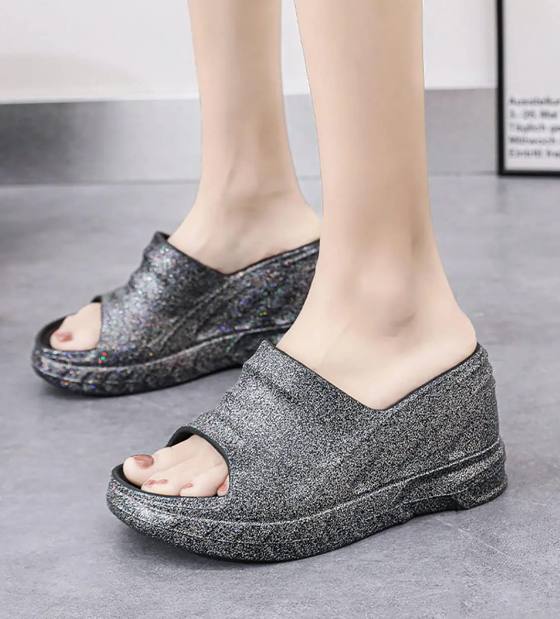 Women's Platform Wedge Slip On Sandals Comfortable Memory Foam Slippers Flat Slope Heel Sandals