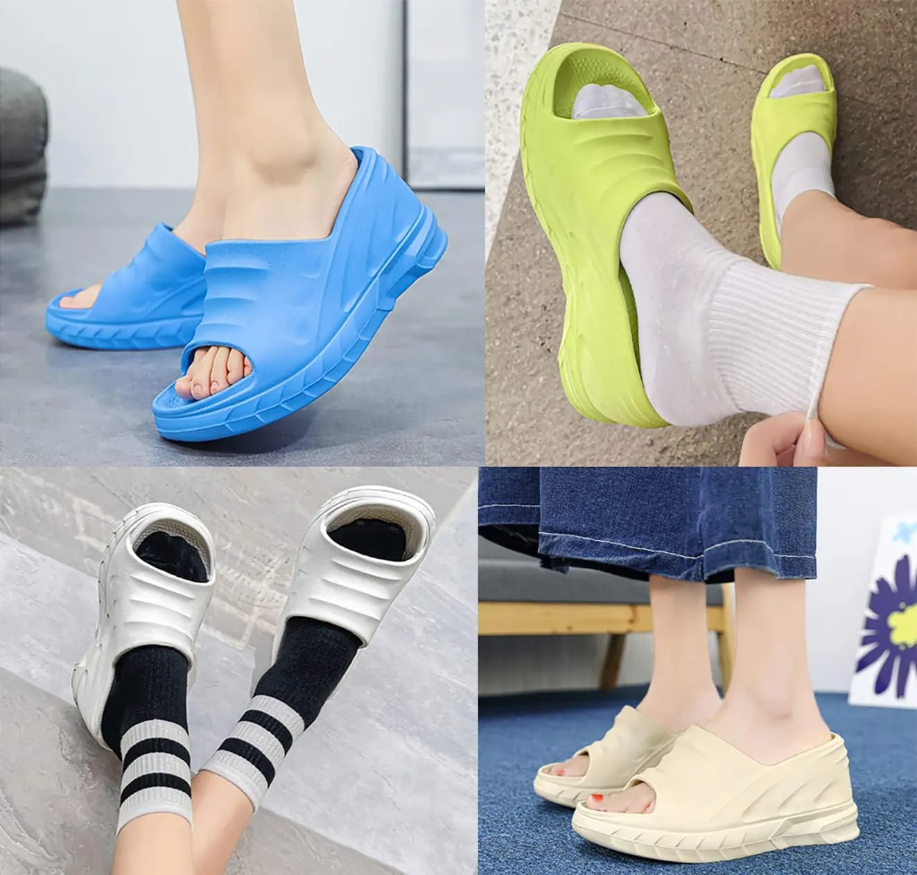 Women's Platform Wedge Slip On Sandals Comfortable Memory Foam Slippers Flat Slope Heel Sandals