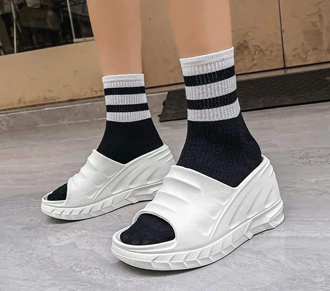 Women's Platform Wedge Slip On Sandals Comfortable Memory Foam Slippers Flat Slope Heel Sandals