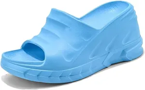 Women's Platform Wedge Slip On Sandals Comfortable Memory Foam Slippers Flat Slope Heel Sandals