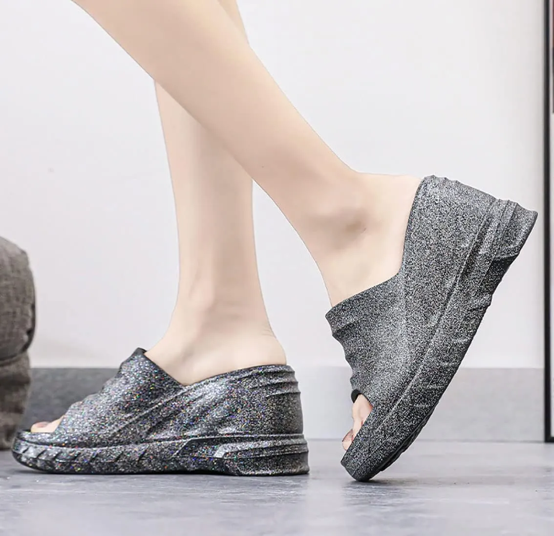Women's Platform Wedge Slip On Sandals Comfortable Memory Foam Slippers Flat Slope Heel Sandals
