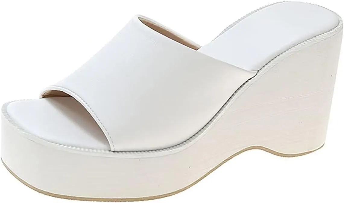 Women's Platform Wedge Slip On Sandals Comfortable Memory Foam Slippers Flat Slope Heel Sandals