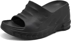 Women's Platform Wedge Slip On Sandals Comfortable Memory Foam Slippers Flat Slope Heel Sandals
