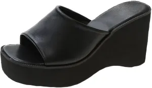 Women's Platform Wedge Slip On Sandals Comfortable Memory Foam Slippers Flat Slope Heel Sandals