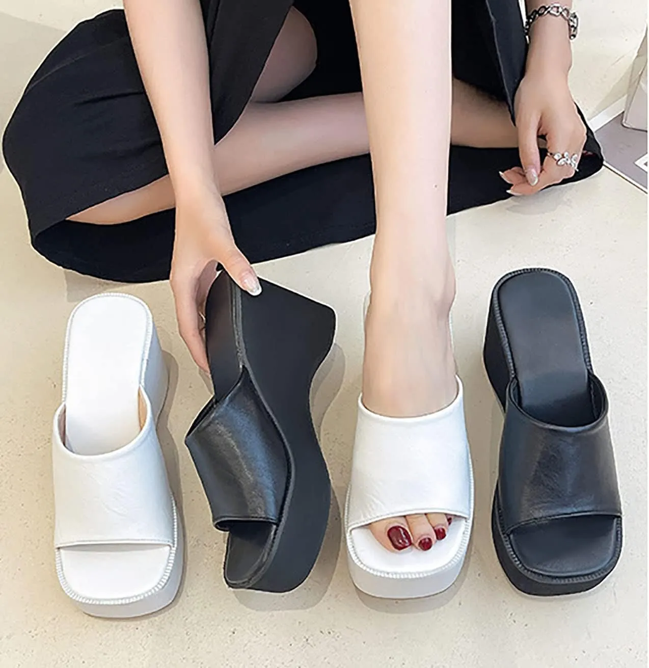Women's Platform Wedge Slip On Sandals Comfortable Memory Foam Slippers Flat Slope Heel Sandals