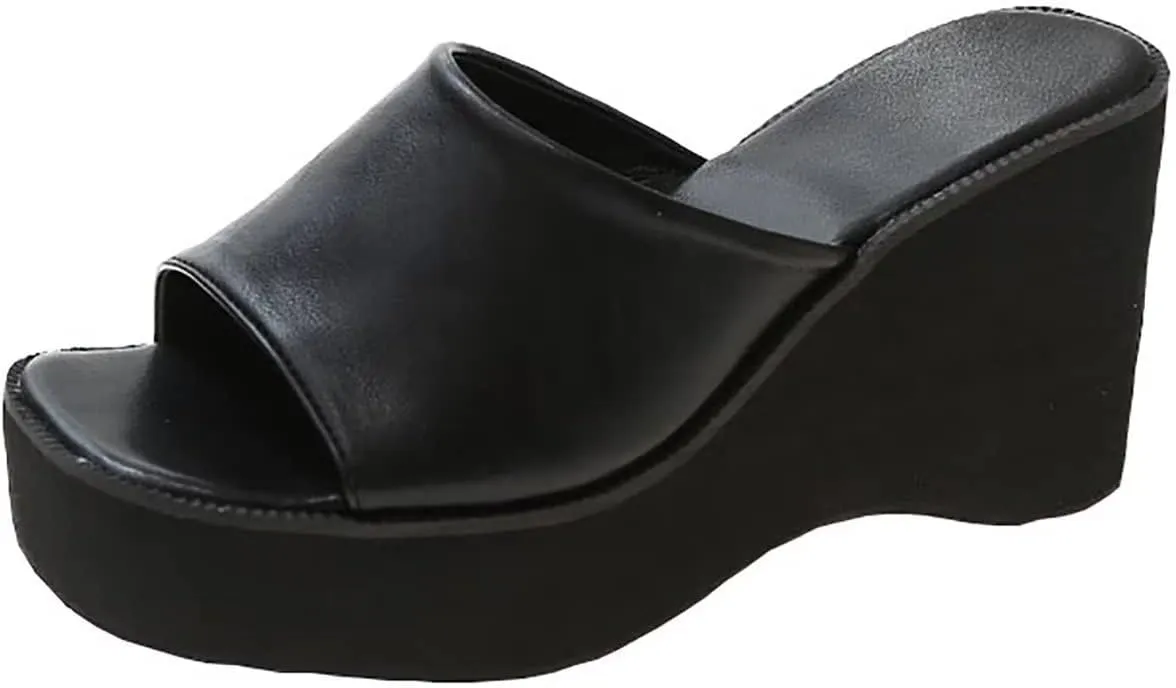 Women's Platform Wedge Slip On Sandals Comfortable Memory Foam Slippers Flat Slope Heel Sandals