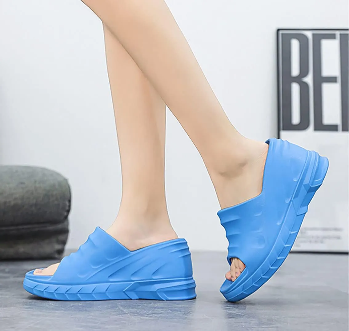 Women's Platform Wedge Slip On Sandals Comfortable Memory Foam Slippers Flat Slope Heel Sandals