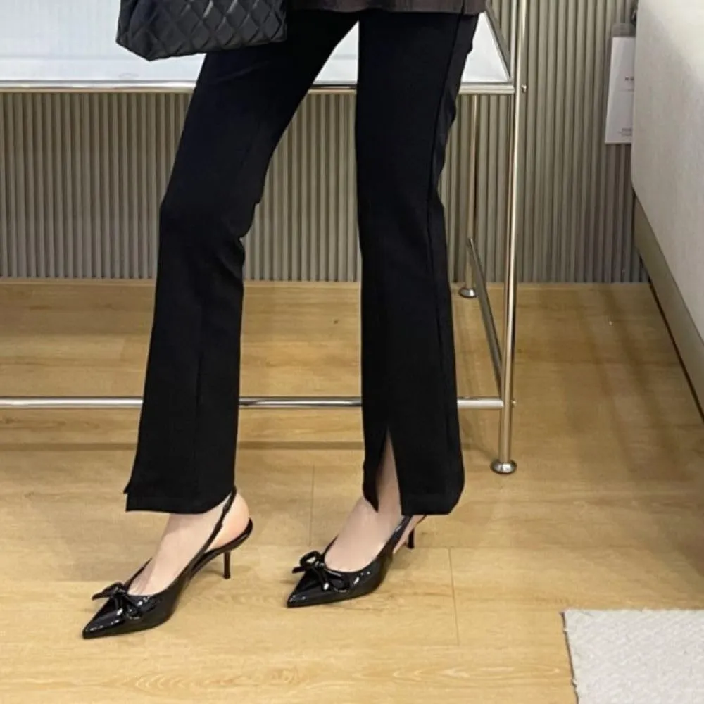 Womens Pumps Slingback Heels, Stiletto Heels for Women with Bow Closed Pointed Toe, Slip on Backless Low Heel Wedding Dress Shoes