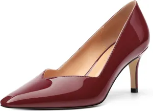 Women's Pumps, Trendy Patent Dress Work Wedding Pointed Toe Slip On Stiletto Mid Heel Pumps Shoes 2.55 Inch