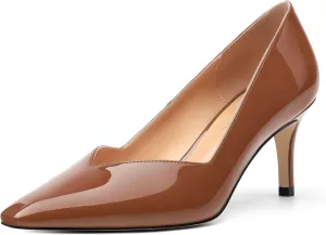 Women's Pumps, Trendy Patent Dress Work Wedding Pointed Toe Slip On Stiletto Mid Heel Pumps Shoes 2.55 Inch