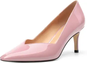 Women's Pumps, Trendy Patent Dress Work Wedding Pointed Toe Slip On Stiletto Mid Heel Pumps Shoes 2.55 Inch