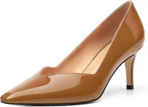 Women's Pumps, Trendy Patent Dress Work Wedding Pointed Toe Slip On Stiletto Mid Heel Pumps Shoes 2.55 Inch