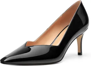 Women's Pumps, Trendy Patent Dress Work Wedding Pointed Toe Slip On Stiletto Mid Heel Pumps Shoes 2.55 Inch