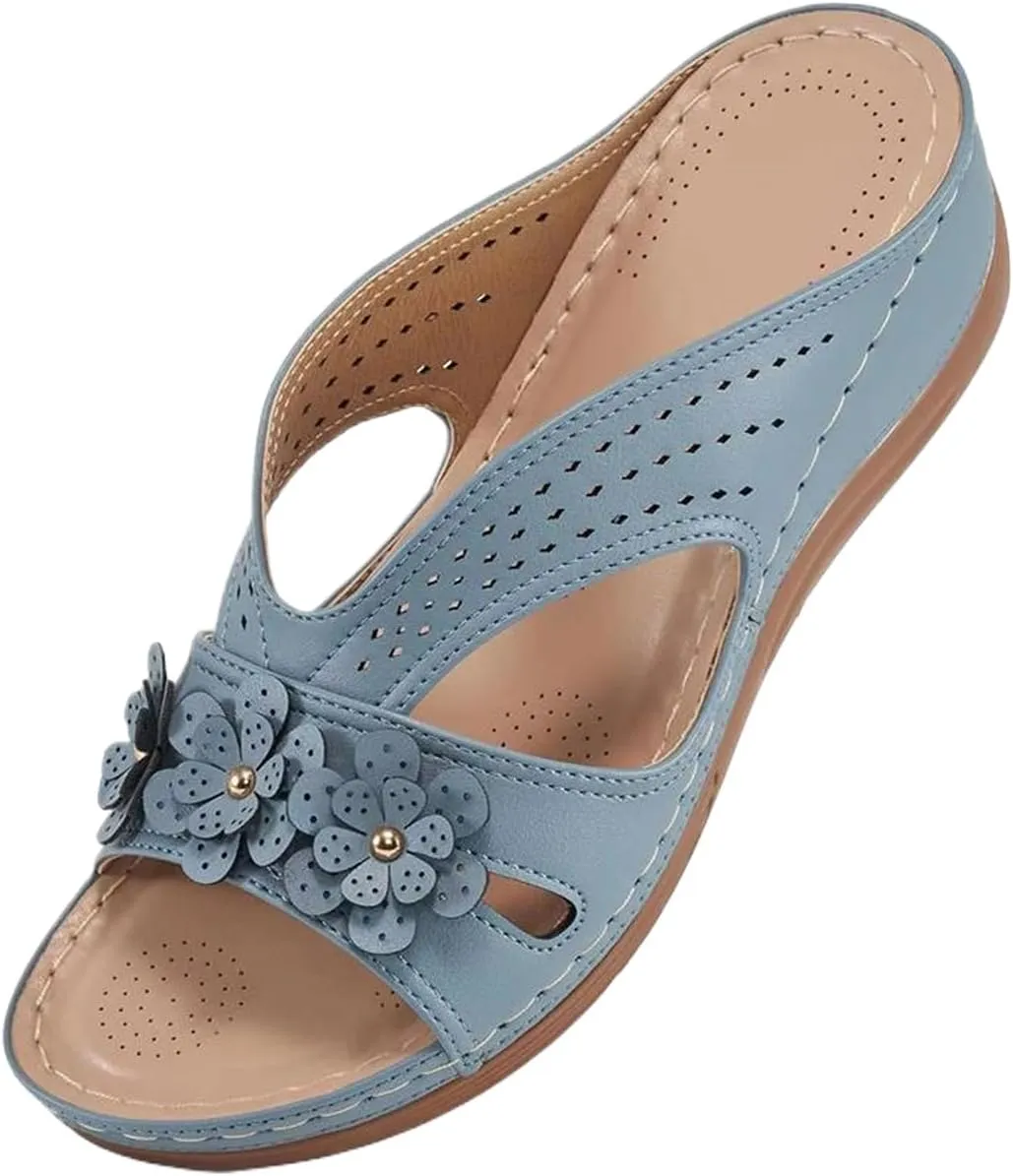 Womens Sandals Dressy Summer Hollow Out Orthopedic Sandals Casual Arch Support Slip On Low Heels Slippers