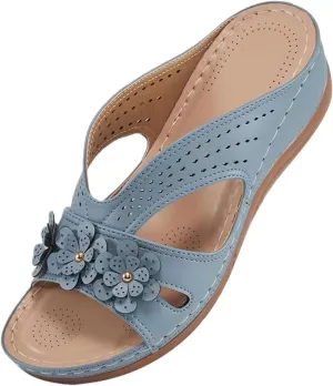Womens Sandals Dressy Summer Hollow Out Orthopedic Sandals Casual Arch Support Slip On Low Heels Slippers