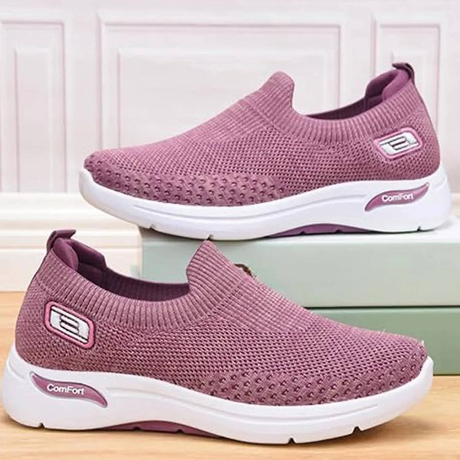 Womens Slip On Running Shoes Gym Workout Shoes Fashion Sneakers Athletic Tennis Sports Shoe Lightweight Breathable Fashion Casual Athletic Workout Walking Sneaker