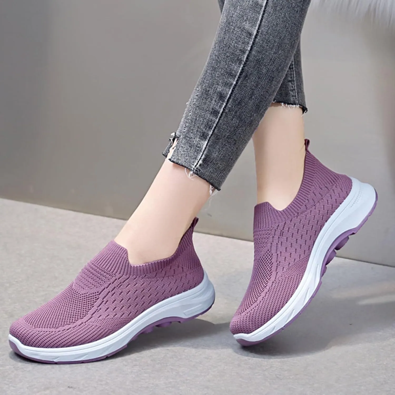 Women's Sneakers Non Slip Thick Bottom Sneakers Fashionable Breathable Mesh Shoes Stretch Minimalist Shoes