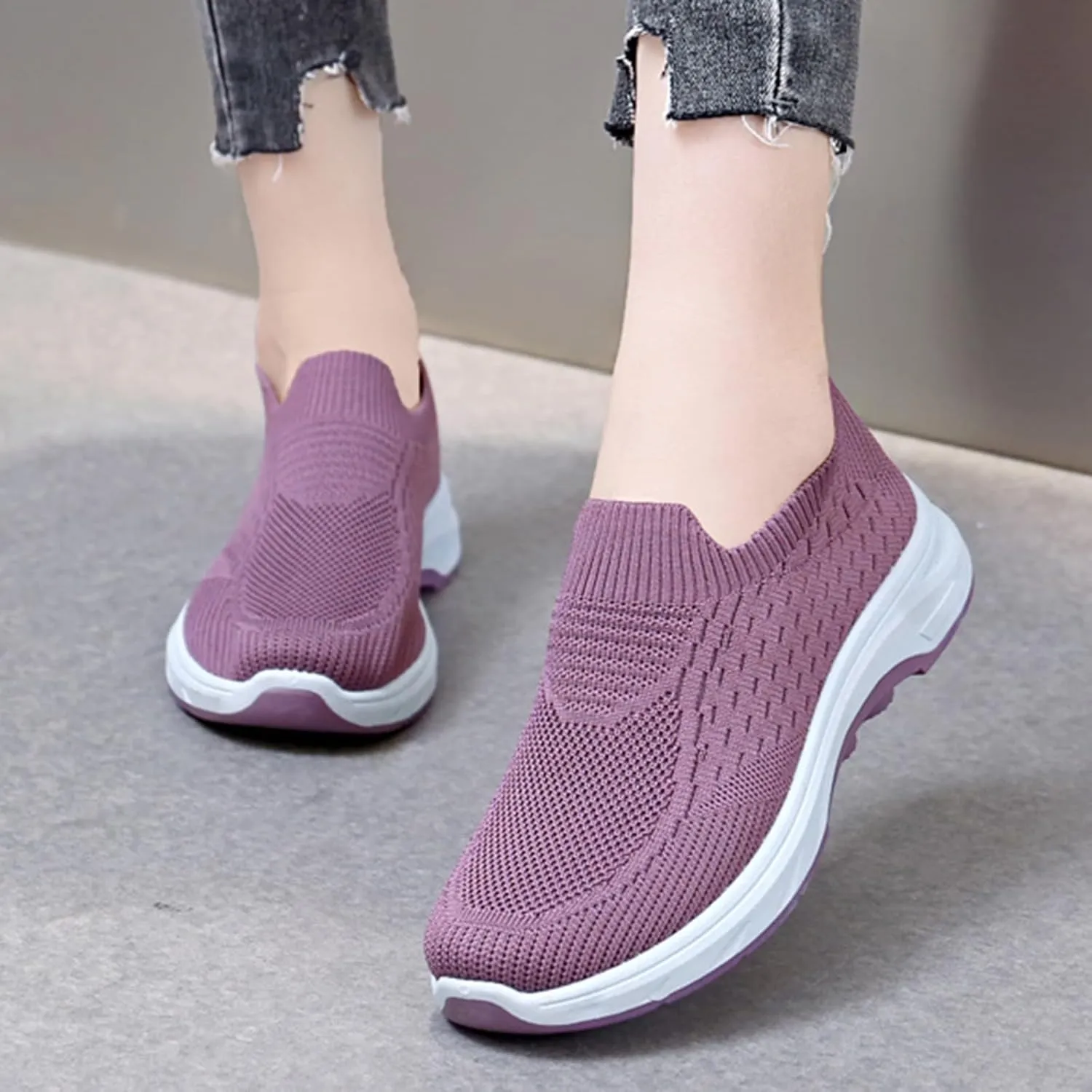 Women's Sneakers Non Slip Thick Bottom Sneakers Fashionable Breathable Mesh Shoes Stretch Minimalist Shoes