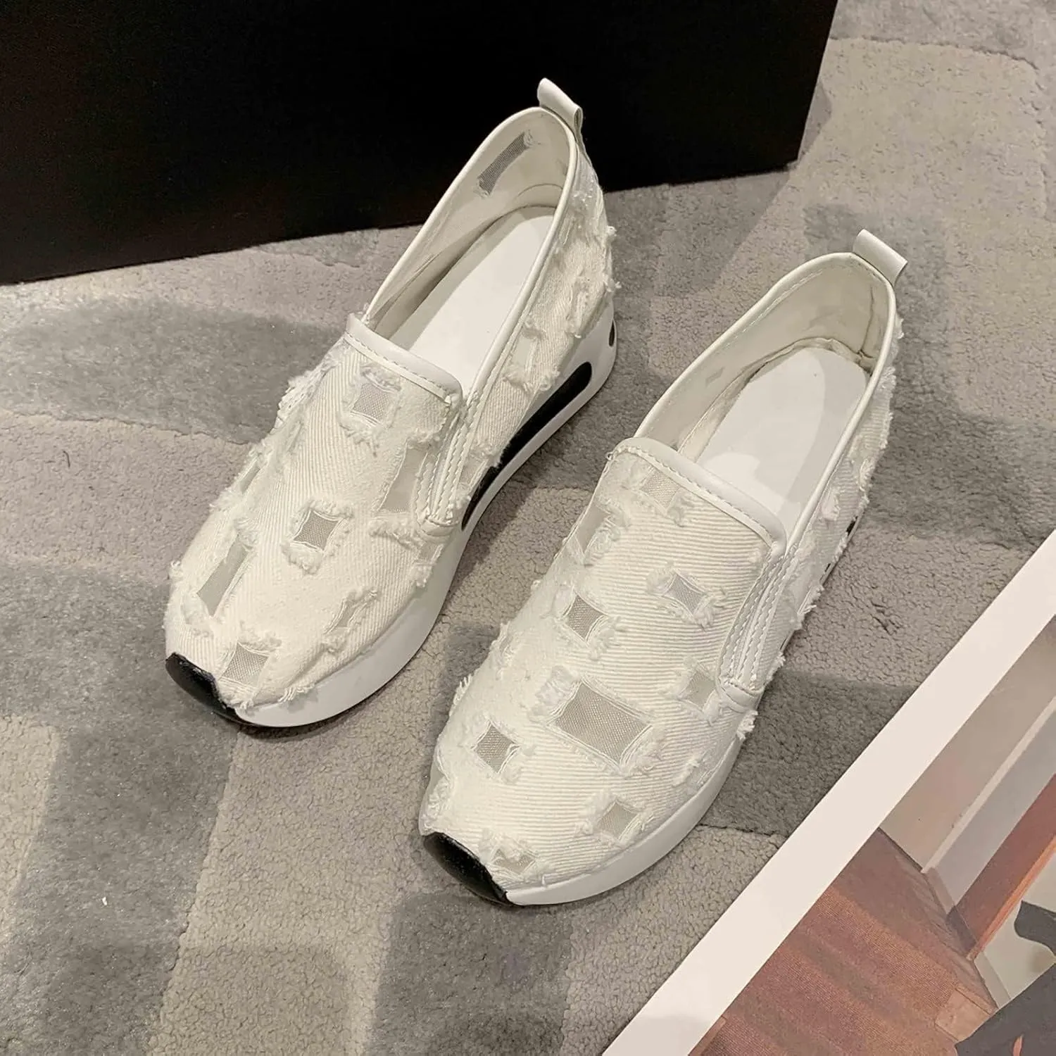 Womens Sneakers Platform Fashion Slip On Walking Shoes Fashion Embroidery Floral Mesh Comfort Shoes Breathable Walking Work Shoe Comfortable Casual Sole Sneaker