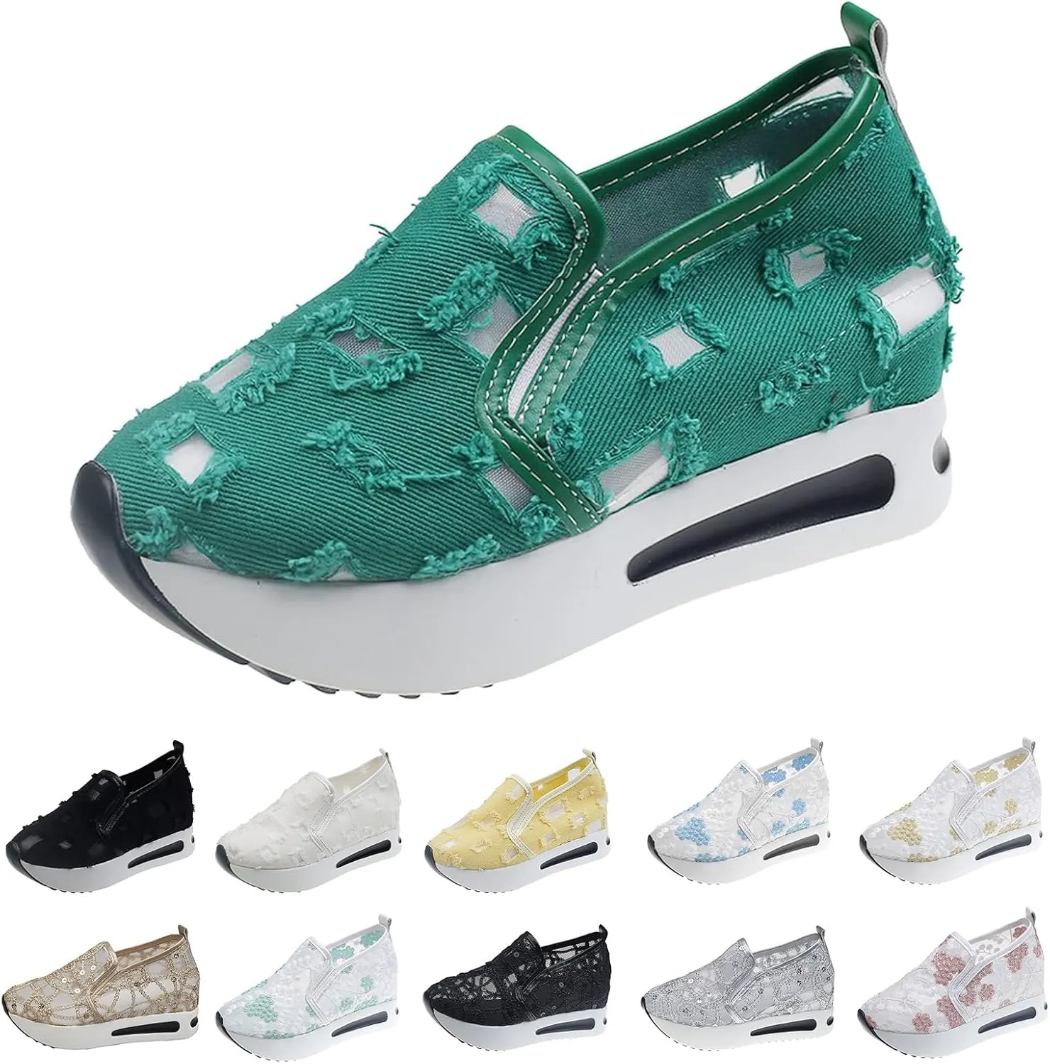 Womens Sneakers Platform Fashion Slip On Walking Shoes Fashion Embroidery Floral Mesh Comfort Shoes Breathable Walking Work Shoe Comfortable Casual Sole Sneaker