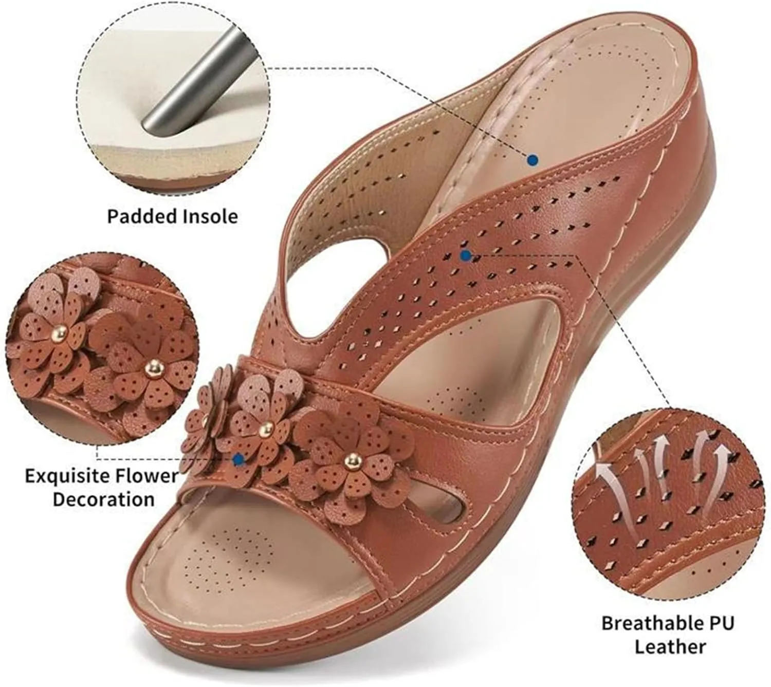 Women's Summer Sandals Wedge Slip On Comfortable Slides Footbed Shoes Dressy Summer Lightweight Platform Sandals Orthopedic Comfortable Open Toe Sandal