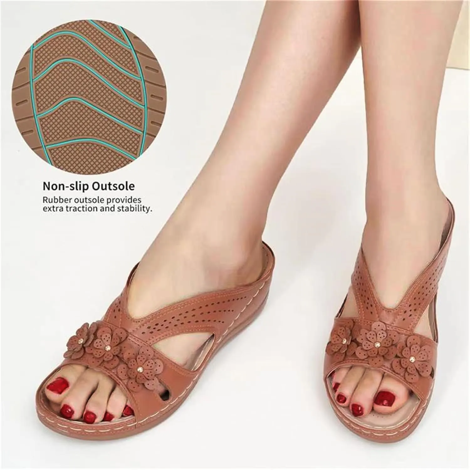 Women's Summer Sandals Wedge Slip On Comfortable Slides Footbed Shoes Dressy Summer Lightweight Platform Sandals Orthopedic Comfortable Open Toe Sandal