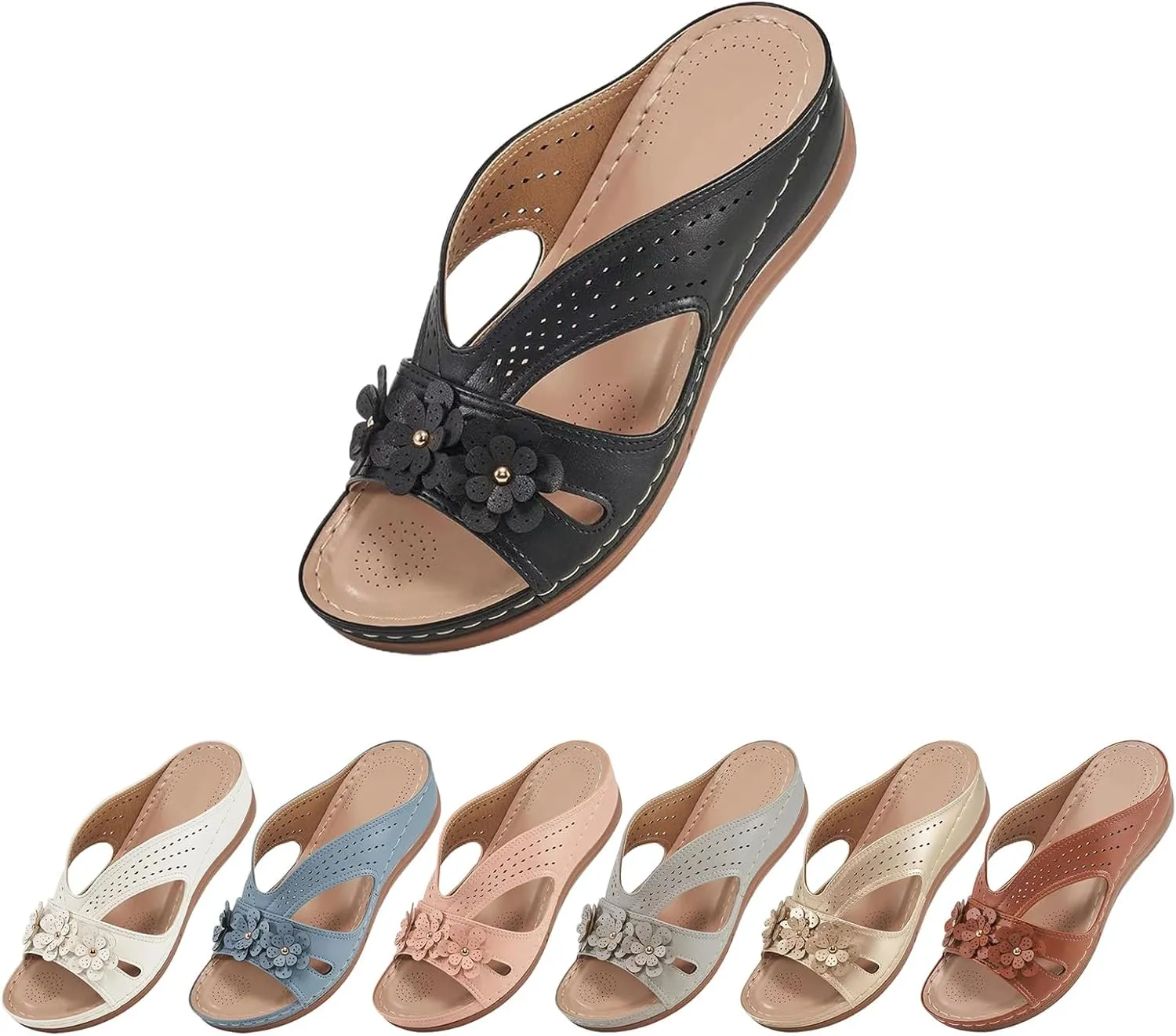 Women's Summer Sandals Wedge Slip On Comfortable Slides Footbed Shoes Dressy Summer Lightweight Platform Sandals Orthopedic Comfortable Open Toe Sandal