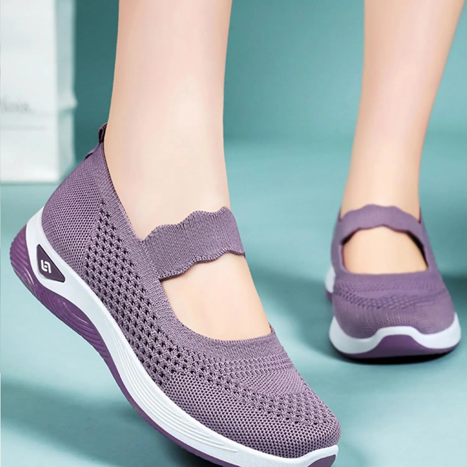 Women's Woven Orthopedic Breathable Soft Shoes Non Slip Food Service Lightweight Shoes Woven Mesh Breathable Soft Sneakers Slip On Arch Support Sneaker Wide Diabetic Footwear Shoe