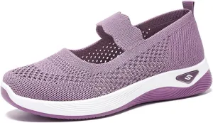 Women's Woven Orthopedic Breathable Soft Shoes Non Slip Food Service Lightweight Shoes Woven Mesh Breathable Soft Sneakers Slip On Arch Support Sneaker Wide Diabetic Footwear Shoe