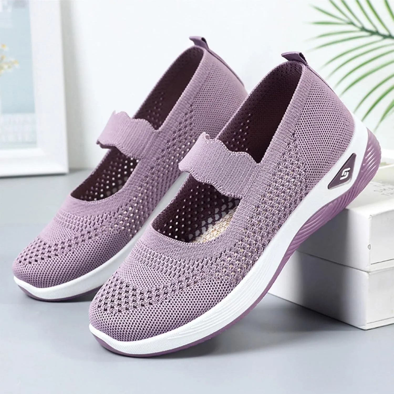 Women's Woven Orthopedic Breathable Soft Shoes Non Slip Food Service Lightweight Shoes Woven Mesh Breathable Soft Sneakers Slip On Arch Support Sneaker Wide Diabetic Footwear Shoe