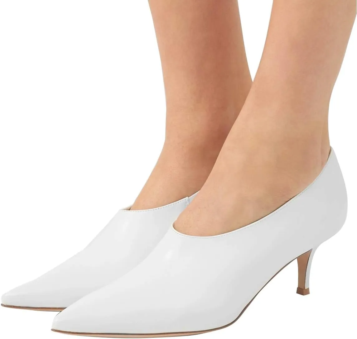 YDN Women Pointed Toe Low Heel Kitten Office Pumps Slip on Low Cut Shoes